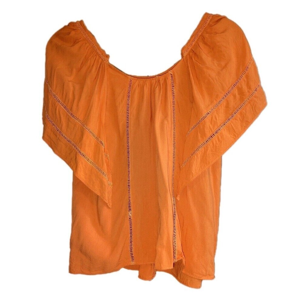 The Addison Story Orange Ladder Cutout Ruffle Cold Shoulder Top XS